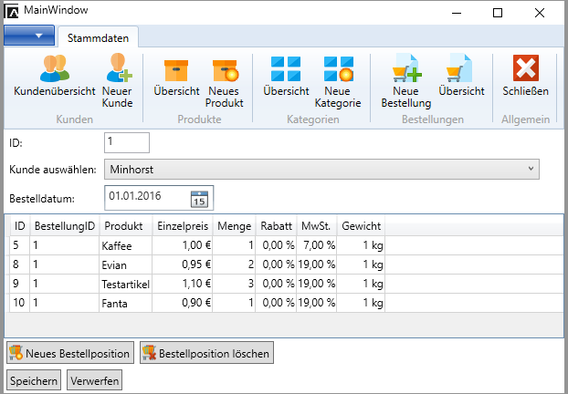 Bestellung in der Detailansicht