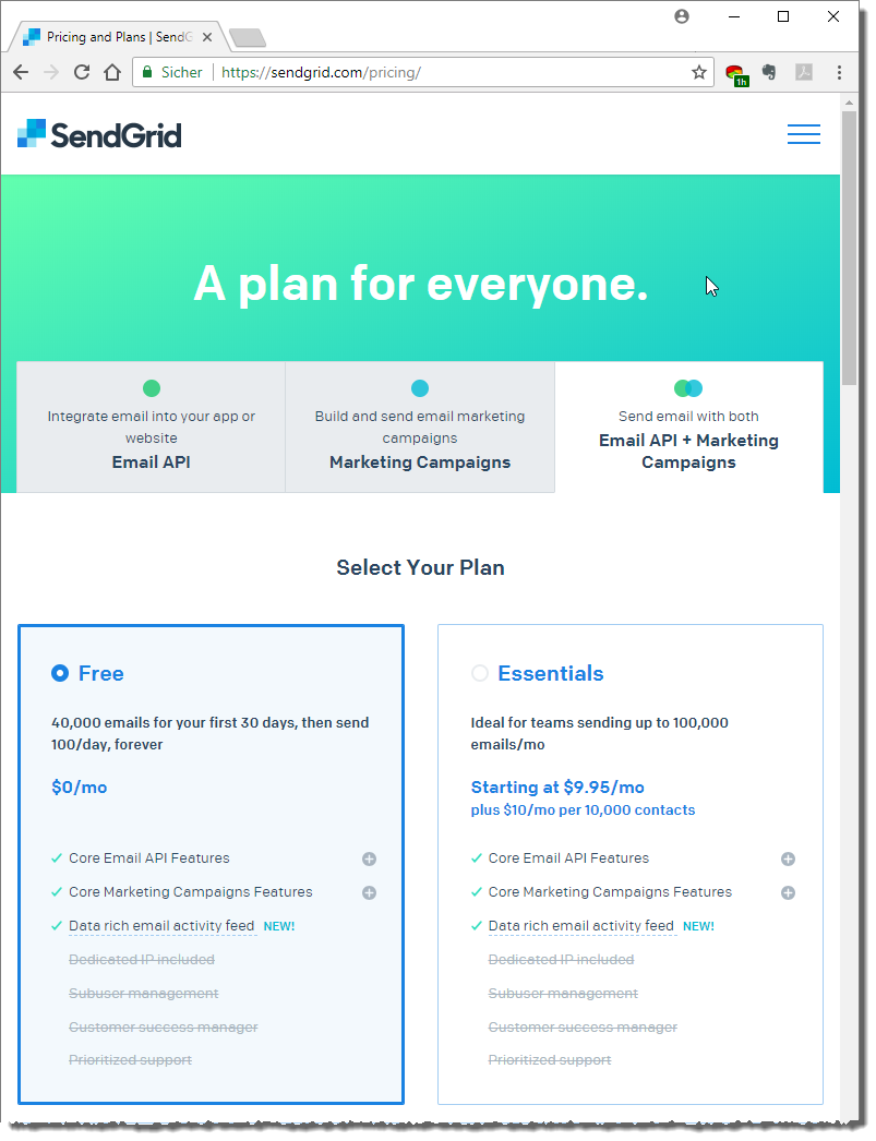 Der E-Mail-Versender Sendgrid