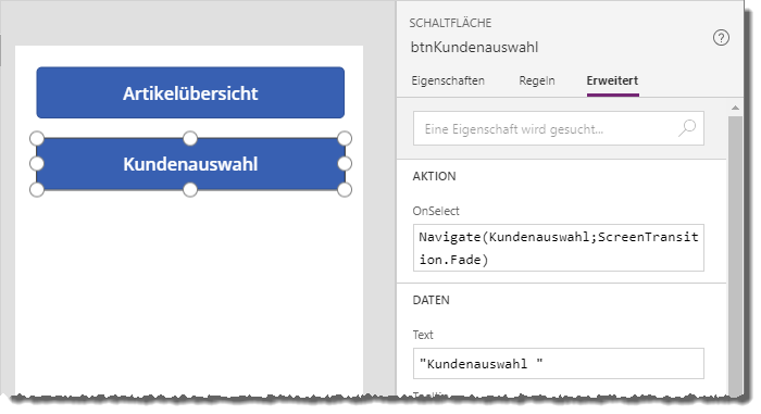 Hinzufügen einer Schaltfläche zum Öffnen einer weiteren Bildschirmseite