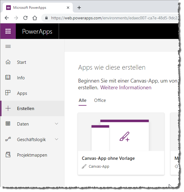 Anlegen der neuen PowerApp