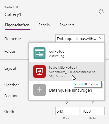 Einstellen des der Datenquelle für den Katalog zur Bildanzeige