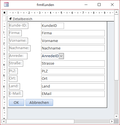 Das Formular frmKunden in der Formularansicht