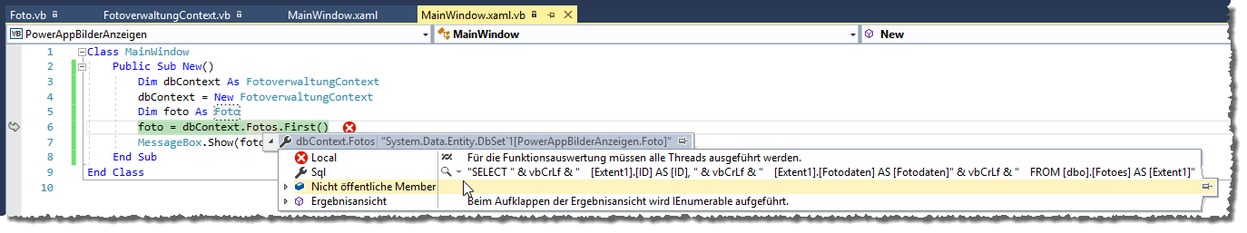 Der Zugriff erfolgt auf die nicht vorhandene Tabelle Fotoes