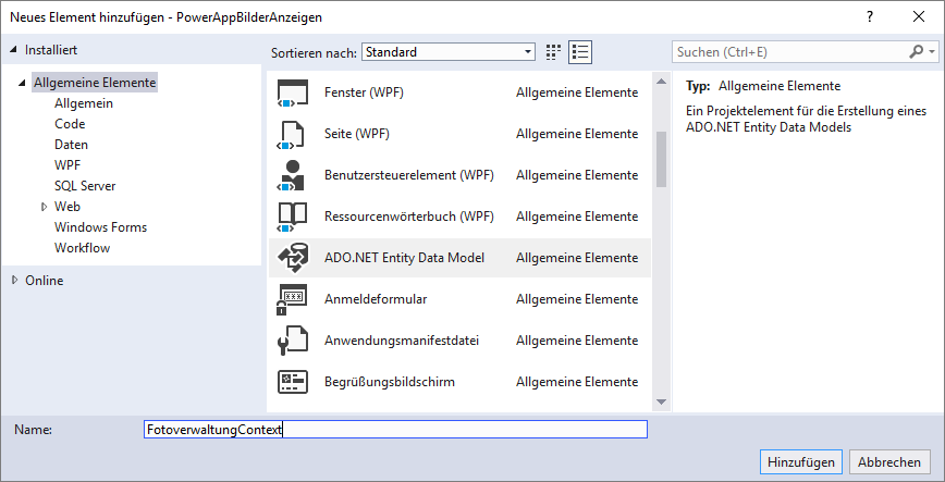 Einfügen des Entity Data Models