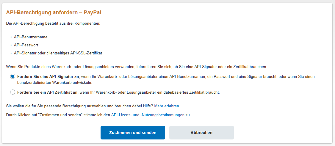 Anfordern der API-Berechtigung