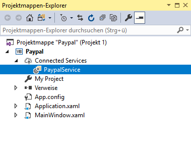 Der PayPal-Service im Projektmappen-Explorer