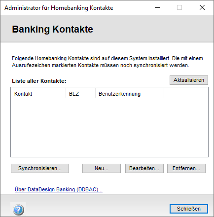 Verwaltung der Homebanking-Kontakte