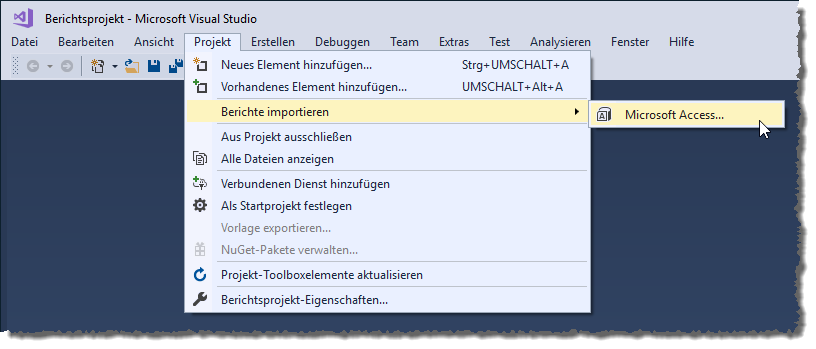 Menüeintrag zum Importieren von Berichten aus Access-Datenbanken