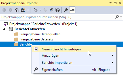 Projektmappen-Explorer eines Reporting Services-Projekts