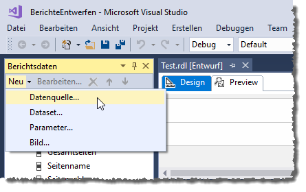 Aufruf des Befehls zum Hinzufügen einer Datenquelle