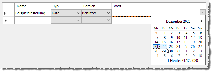 Verschiedene Eingabemöglichkeiten je nach Datentyp