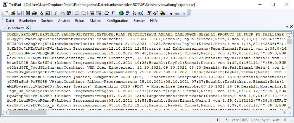 Der CSV-Export des Shopsystems