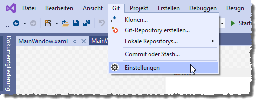 Git im Menüsystem von Visual Studio