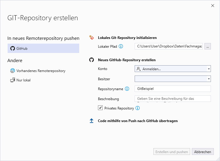 Erstellen eines Git-Repositorys