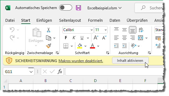 Sicherheitswarnung beim Öffnen eines Excel-Workbooks mit VBA-Projekt