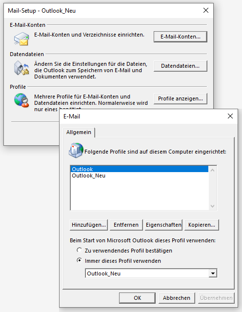 Verwalten von Outlook-Profilen