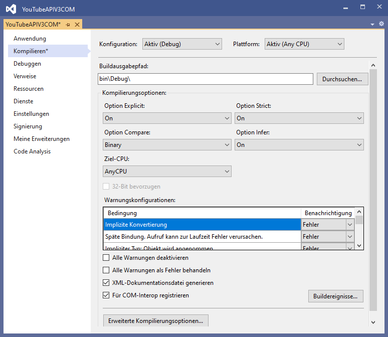 Aktivieren von Für COM-Interop registrieren