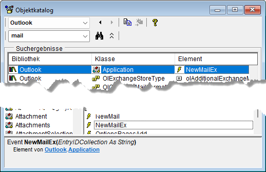Das Ereignis NewMailEx im Objektkatalog