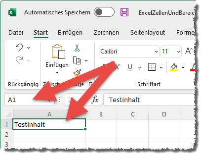 Die Bezeichnung der aktuellen Zelle, hier A1