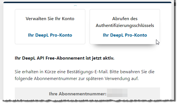 Link zum Authentifizierungsschlüssel
