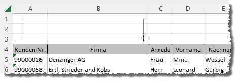 Aufziehen der Schaltfläche im Arbeitsblatt