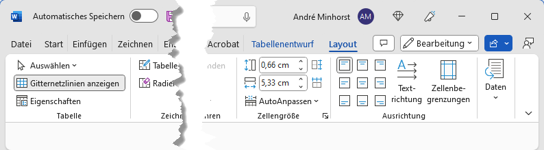 Einblenden der Gitternetzlinien