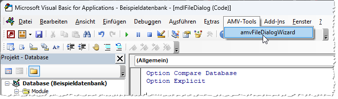 Aufruf per Menüeintrag