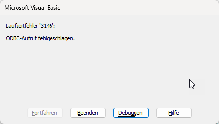 Fehler beim Ausführen einer SQL Server-Abfrage