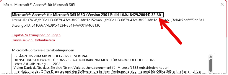 Diese Access-Installation liegt in der 32-Bit-Variante vor.