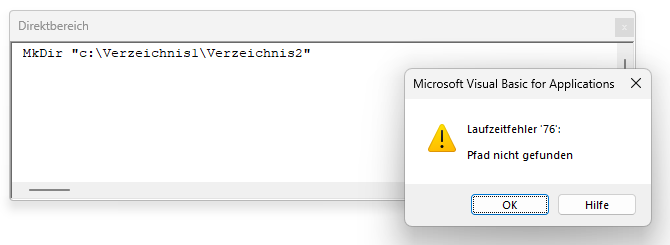 Fehler beim Versuch, ein Verzeichnis zu erstellen