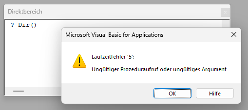 Fehler bei Versuch, Dir() ohne Parameter zu verwenden