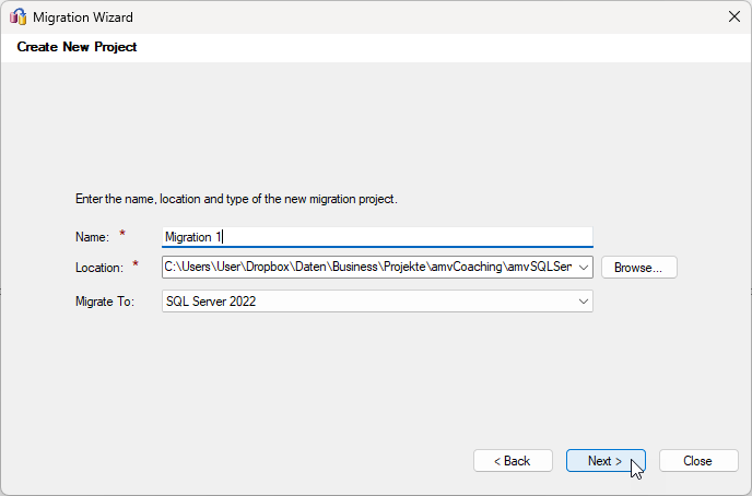 Angabe eines Projektnamens