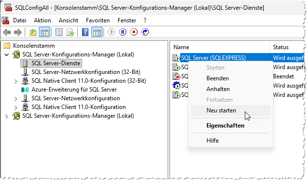 Neustart des SQL Servers