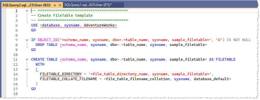 Code zum Erstellen einer neuen FileTable