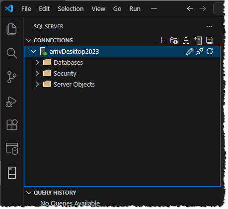 Die neue Verbindung in Visual Studio Code