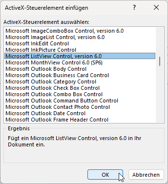 ListView-Steuerelement hinzufügen