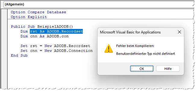 Fehler bei nicht auffindbaren Typen