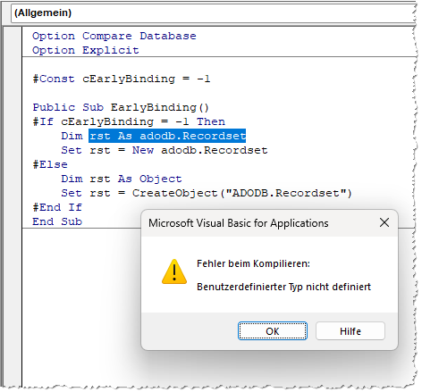 Kompilierfehler, weil die ADODB-Bibliothek fehlt