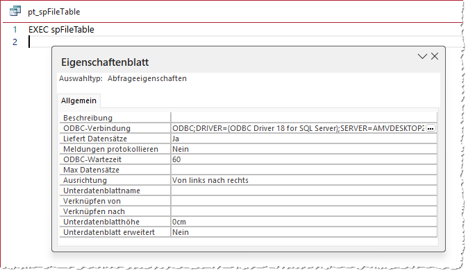 PassThrough-Abfrage für den Zugriff auf eine gespeicherte Prozedur
