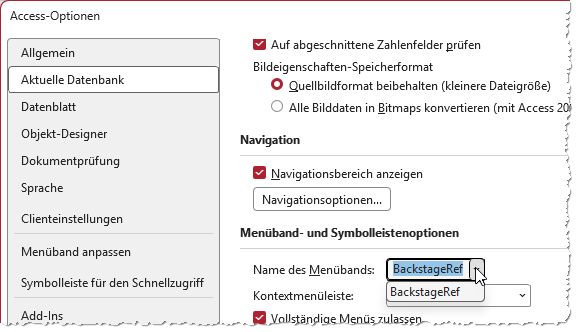 Auswählen der aktuellen Ribbon-Definition