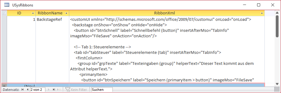 Die Tabelle USysRibbons