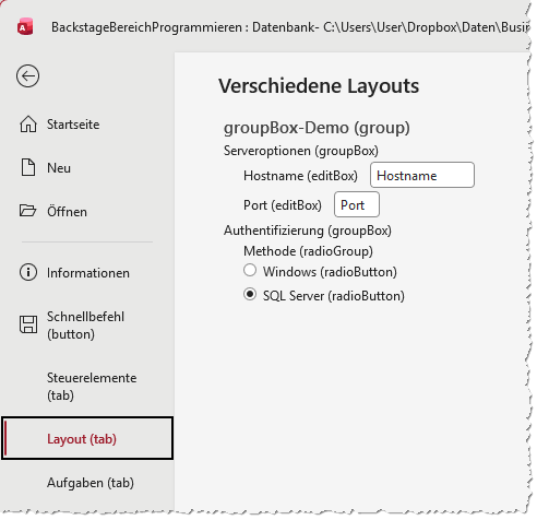 Eine Gruppe in der ersten Spalte eines tab-Elements
