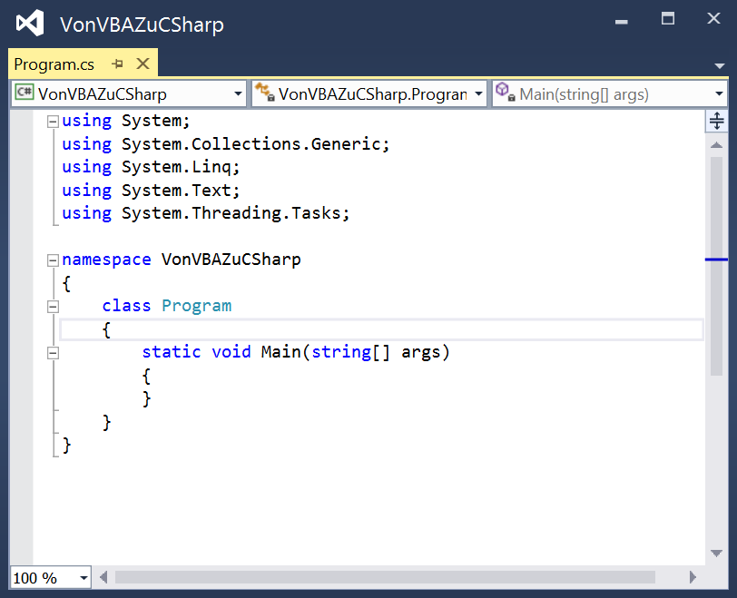 Standardmäßig vorhandenes Klassenmodul in einem neuen C#-Projekt