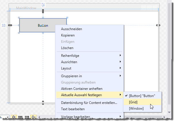 Markieren eines Elements der Hierarchie per Kontextmenü