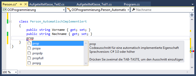 Schnelles Erstellen einer Property