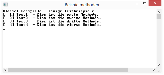 Anzeige der Beispielmethoden einer Klasse