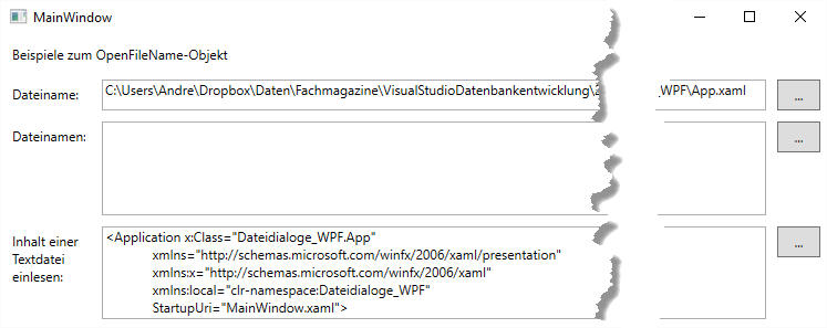 Das Beispielformular nach dem Einlesen einer XML-Datei