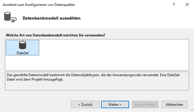 Auswahl der Art des Datenbankmodells