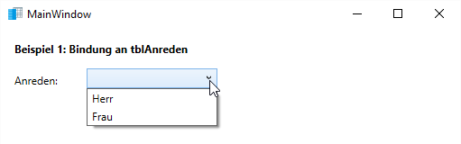 Einfaches Kombinationsfeld mit den Daten der Tabelle tblAnreden