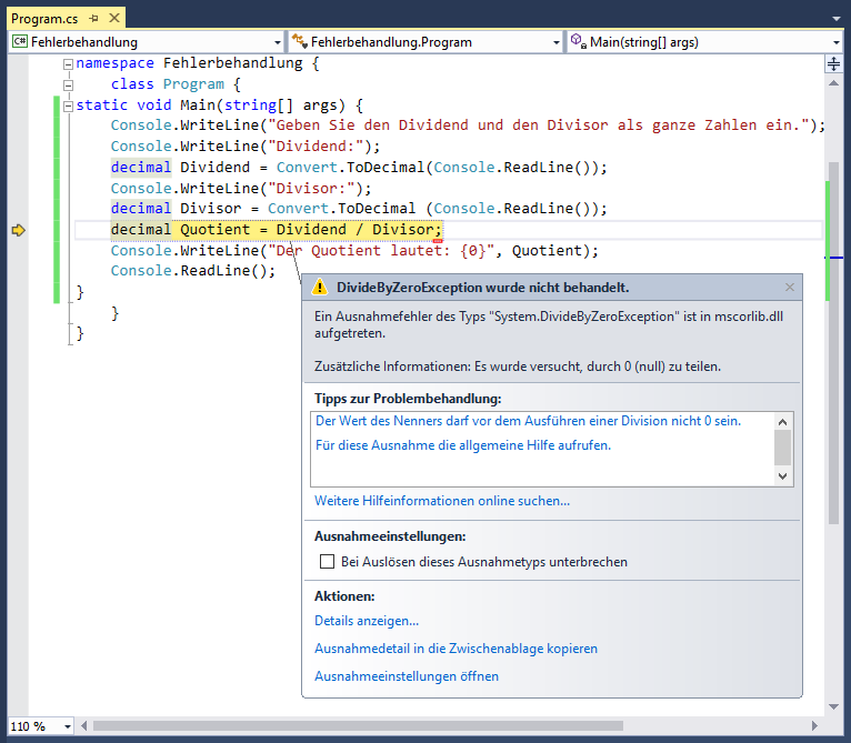 Auslösen einer Ausnahme unter C#